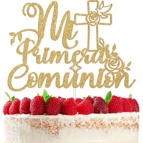 Mi Primera Comunión Cake Topper ، إسبانية الصليب الصليب المعمودية ديكور ، الشركة المقدسة الأولى ، بارك الله ، حفل زفاف ديني/استحمام الطفل/التعميد/لوازم حفلات حفلة عيد الميلاد الأولى