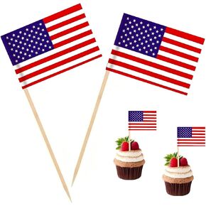100 PCS USA Flag American US US Toinpick Flags ، Cocktail Picks Mini Stick Cupcake Topcake Picks Parts Decoration احتفال كوكتيل بارك كعكة