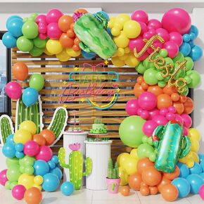137Pcs Fiesta Balloon Arch Garland Kit - Mexican Fiesta Party Decorations, Hot Pink Rainbow Giant Cactus Foil Balloons for Cinco De Mayo Carnival Taco Coco Summer Hawaiian Luau Tropical Supplies