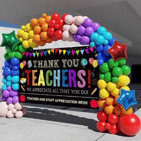 زخارف تقدير المعلم ، 157pcs تقدير المعلم أسبوع البالون جارلاند أكياس مع راية معلمي كبير للمعلمين للمعلمين أسبوع تقدير الموظفين