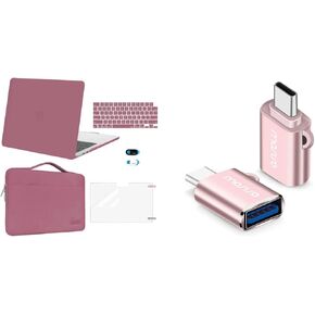 MOSISO USB C to USB Adapter 2 Pack&Compatible with MacBook Air 13.6 inch Case 2022 2023 A2681, Plastic Hard Shell&Carrying Sleeve Bag&Keyboard Cover&Webcam Cover&Screen Protector, Dusty Rose&Rose Gold