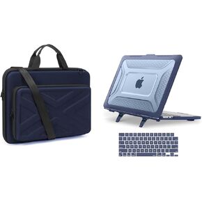 Moseso متوافق مع MacBook Air Case 13 Inch Case 2025-2022 M4 A3240 M3 A3113 M2 A2681 ، Honeycomb Heavy Duty TPU Case مع Kickstand & Keyboard Skin و Lapt Bag مع حزام الكتف ، الأزرق البحري