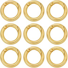 Sunnyclue 1 Box 12pcs real 18 k gold plated spring o rings round snap hook carabiner brass 20mm circle gate bate ckeyring buckle clasps for pass jewelry facs lanyard keychain chain supplies diy craft