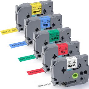 5 Pack TZ 18mm 0.7 "شريط ملصق مغلفة متوافق مع الأخ Tze-141 Tze-441 Tze-541 Tze-641 Tze-741 P Touch Tze 3/4 بوصة ل PTD410 PTD400 PTD610BT PTD600 PTP750W PTP710BT