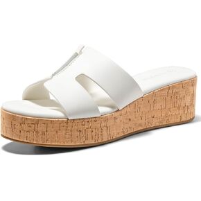 Coutgo Women's Platform Wedge Sandals Open Toe Slip On Slides Cork Heeled Cutout Comfortable Summer Shoes in Kuwait