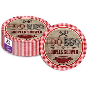 Let's BBQ Red Gingham Birthday Party Supplies - 64 قطعة Summer Barbeque Picnic Table Set تشمل مجموعة كبيرة من 9 "لوحات عشاء و 8 بوصات من اللوحات المناديل للورق - مجموعة من أجل 16