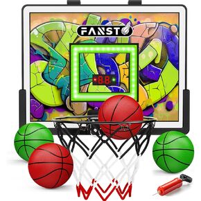 Indoor Basketball Hoop for Kids, Over The Door Basketball Hoop with LED Cheering, Anti-Impact, 2 Game Mode& Mute Mode, Mini Door Room Basketball Toy Gift with 4 Ball for 5 6 7 8 9 10 11 12 Old Boys