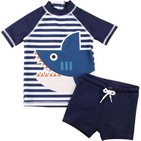 Cadocado Baby Boys' Swimsuit Rash Guard Sets 2-Piece Swimwear Short Sleeve Shirt with Swim Trunk Bathing Suit UPF 50+
