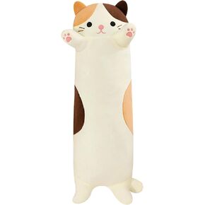 PEACH CAT 19.7" Long Cat Plush Pillow Cute Kitten Stuffed Animals Soft Plushies Toy Gifts for Kids Beige