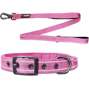 Tuff Pupper Avail Dog Leash and (11-14") Bungee Collar with Handle - Heavy Duty, Pink