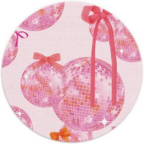 Preppy Pinpy Disco Ball Mouse Pad ، Coquette Pink Bow Disco Ball Small Round Mouse Pads for Desk ، Pad Girly Mouse ، وملحقات مكتب Girly ، واللوازم المكتبية الوردية والملحقات ، 7.9x7.9 بوصات