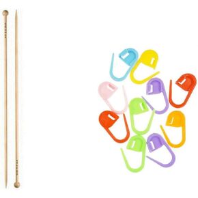 إبر addi الحياكة مستقيمة Natura Bamboo 10 بوصة (25 سم) حجم الولايات المتحدة 10.75 (7.0 مم) مع 10 علامات غرزة ملونة