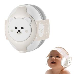 Baby Ear Protection,Bear Baby Headphones Noise Cancelling for Infant Hearing Protection Ages 0-36 Months with Adjustable Headband,25dB NRR Baby Earmuffs,Ideal Baby Travel Essentials for Sleep
