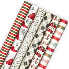 Hallmark Christmas Wrapp Paper Rolls - ورقة غلاف هدايا ريفي للعطلة (مجموعة من 6 لفات: 180 قدم مربع