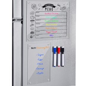 Faccito 2 Pcs Magnetic Acrylic Meal Planner Board for Refrigerator Dry Erase Acrylic Weekly Menu Board Grocery Shopping List Note for Fridge Kitchen with 3 Colors Plastic Dry Erase Markers