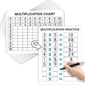 24Pcs Dry Erase Multiplication Chart Multiplication Table Double Sided Times Table Cardboard Math Manipulative Whiteboard Educational Tool Student School Home Lapboard Game 12" x 9"