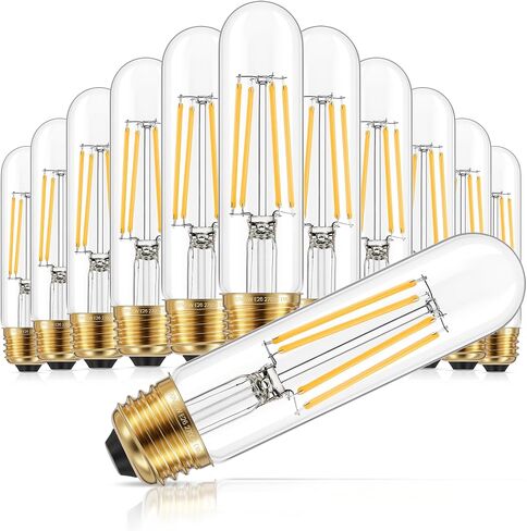 GGOYING Dimmable E26 LED Bulb 60W Equivalent, Daylight White 5000K Clear E26 Edison Bulbs 600LM, T10 Tubular LED Bulb for Rustic Pendant, Chandelier, Wall Sconce, Pack of 12 in Saudi Arabia