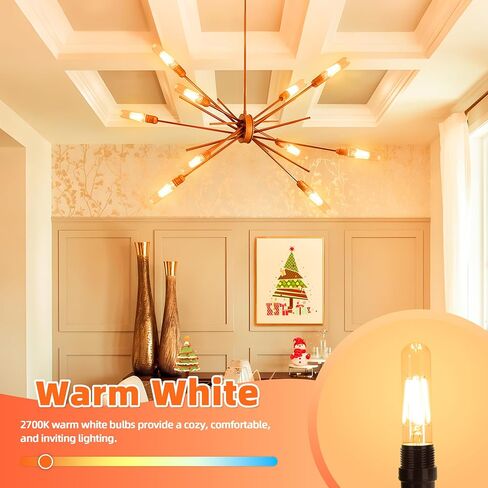 GGOYING Dimmable E26 LED Bulb 60W Equivalent, Daylight White 5000K Clear E26 Edison Bulbs 600LM, T10 Tubular LED Bulb for Rustic Pendant, Chandelier, Wall Sconce, Pack of 12 in Saudi Arabia