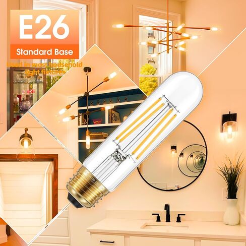 GGOYING Dimmable E26 LED Bulb 60W Equivalent, Daylight White 5000K Clear E26 Edison Bulbs 600LM, T10 Tubular LED Bulb for Rustic Pendant, Chandelier, Wall Sconce, Pack of 12 in Saudi Arabia