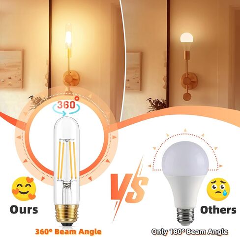 GGOYING Dimmable E26 LED Bulb 60W Equivalent, Daylight White 5000K Clear E26 Edison Bulbs 600LM, T10 Tubular LED Bulb for Rustic Pendant, Chandelier, Wall Sconce, Pack of 12 in Saudi Arabia