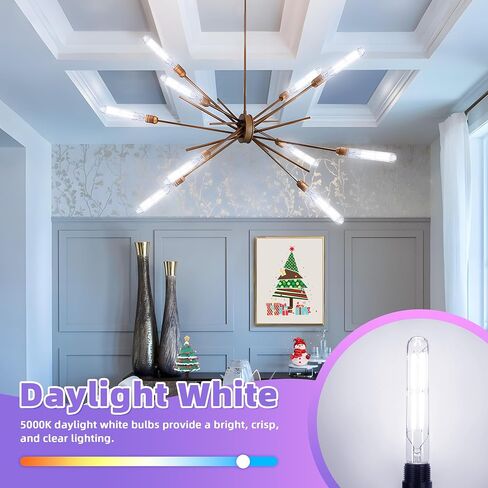 GGOYING Dimmable E26 LED Bulb 60W Equivalent, Daylight White 5000K Clear E26 Edison Bulbs 600LM, T10 Tubular LED Bulb for Rustic Pendant, Chandelier, Wall Sconce, Pack of 12 in Saudi Arabia