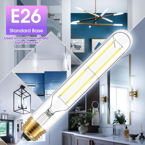 GGOYING Dimmable E26 LED Bulb 60W Equivalent, Daylight White 5000K Clear E26 Edison Bulbs 600LM, T10 Tubular LED Bulb for Rustic Pendant, Chandelier, Wall Sconce, Pack of 12 in Saudi Arabia