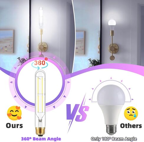 GGOYING Dimmable E26 LED Bulb 60W Equivalent, Daylight White 5000K Clear E26 Edison Bulbs 600LM, T10 Tubular LED Bulb for Rustic Pendant, Chandelier, Wall Sconce, Pack of 12 in Saudi Arabia