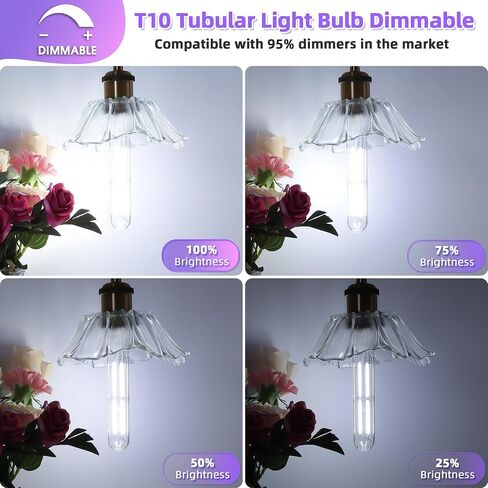 GGOYING Dimmable E26 LED Bulb 60W Equivalent, Daylight White 5000K Clear E26 Edison Bulbs 600LM, T10 Tubular LED Bulb for Rustic Pendant, Chandelier, Wall Sconce, Pack of 12 in Saudi Arabia