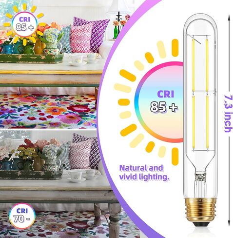GGOYING Dimmable E26 LED Bulb 60W Equivalent, Daylight White 5000K Clear E26 Edison Bulbs 600LM, T10 Tubular LED Bulb for Rustic Pendant, Chandelier, Wall Sconce, Pack of 12 in Saudi Arabia