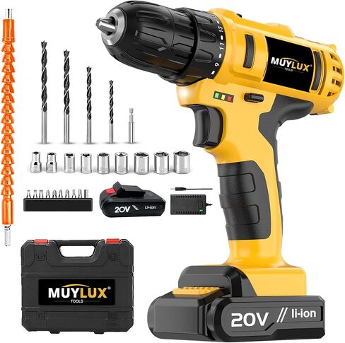 3/8 Drill Handheld Drill Kit with 18+1 Torque Setting, 20V Cordless Drill Set, Electric Screwdriver Tools Kit, LED Electric Power Drill Set with Battery and Charger, 2 Batteries in Saudi Arabia