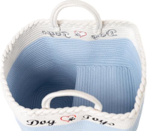Dog Toys Basket for Stairs, Embroidered Cotton Rope, Collapsible, Sturdy Handles (Blue) in Saudi Arabia