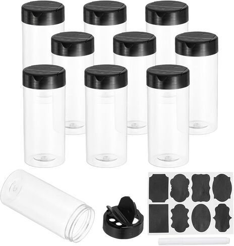 PATIKIL 4.7oz Plastic Spice Jars with Shaker Lids, 10 Pcs Refillable Empty Seasoning Containers Bottle with Label Marker Pen for Storing Spice Salt Herbs Powders Condiment, Clear in Saudi Arabia