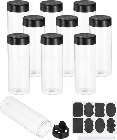PATIKIL 4.7oz Plastic Spice Jars with Shaker Lids, 10 Pcs Refillable Empty Seasoning Containers Bottle with Label Marker Pen for Storing Spice Salt Herbs Powders Condiment, Clear in Saudi Arabia