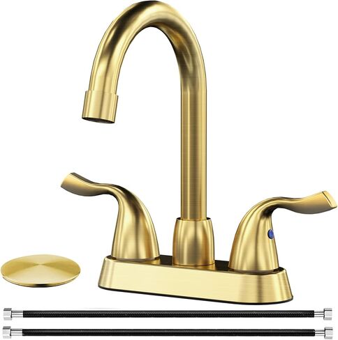 Bathroom Sink Faucet, 2 Handle Bathroom Faucet 4 Inch Centerset Bathroom Faucet 3 Hole with Pop-up Drain and Supply Lines, Stainless Steel 360 Swivel Spout, Lead-Free, Brushed Nickel in Saudi Arabia