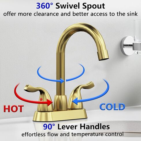 Bathroom Sink Faucet, 2 Handle Bathroom Faucet 4 Inch Centerset Bathroom Faucet 3 Hole with Pop-up Drain and Supply Lines, Stainless Steel 360 Swivel Spout, Lead-Free, Brushed Nickel in Saudi Arabia