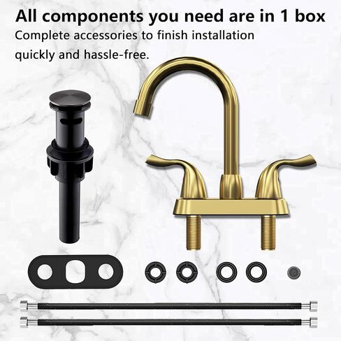 Bathroom Sink Faucet, 2 Handle Bathroom Faucet 4 Inch Centerset Bathroom Faucet 3 Hole with Pop-up Drain and Supply Lines, Stainless Steel 360 Swivel Spout, Lead-Free, Brushed Nickel in Saudi Arabia
