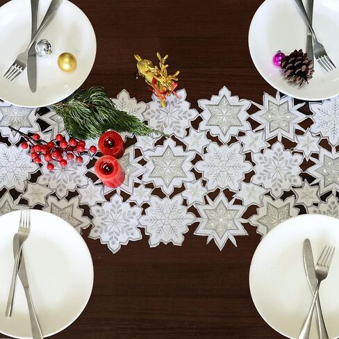 Grelucgo Embroidered Silver Grey and White Snowflakes Table Runner for Christmas Holiday or Winter (13.5 × 54 inches) in Saudi Arabia