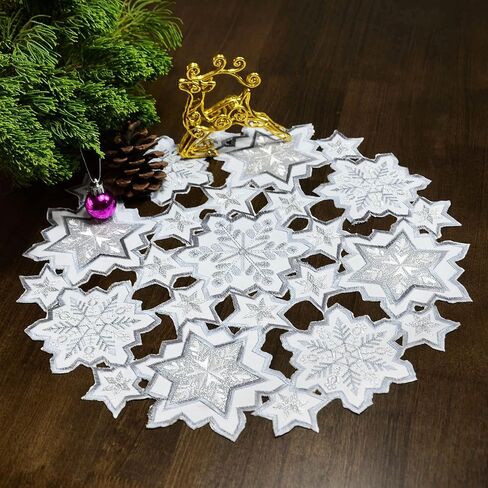 Grelucgo Embroidered Silver Grey and White Snowflakes Table Runner for Christmas Holiday or Winter (13.5 × 54 inches) in Saudi Arabia