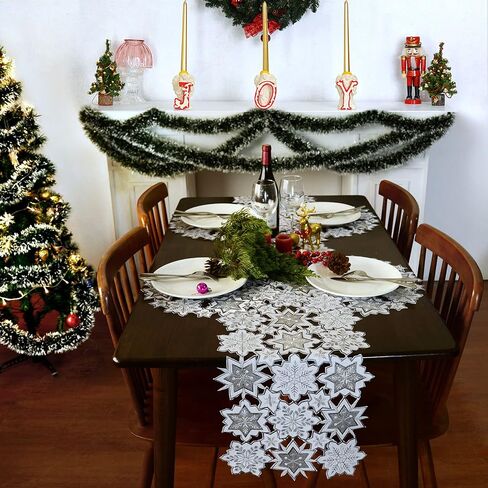 Grelucgo Embroidered Silver Grey and White Snowflakes Table Runner for Christmas Holiday or Winter (13.5 × 54 inches) in Saudi Arabia