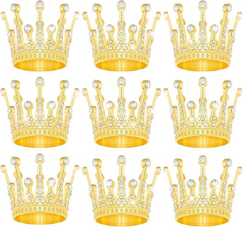 9 Pieces Crown Cake Topper, Princess Little Crown Heart shaped Diamond Alloy Crown, Mini Crown Children's Birthday Cake Baking Decoration Paper Cup Cake Decoration (Mini Gold Little Crown) in Kuwait