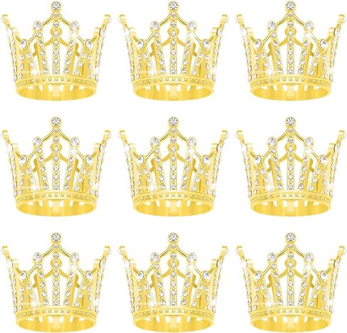 9 Pieces Crown Cake Topper, Princess Little Crown Heart shaped Diamond Alloy Crown, Mini Crown Children's Birthday Cake Baking Decoration Paper Cup Cake Decoration (Mini Gold Little Crown) in Kuwait