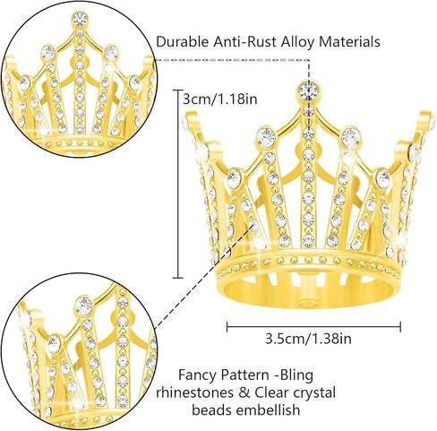 9 Pieces Crown Cake Topper, Princess Little Crown Heart shaped Diamond Alloy Crown, Mini Crown Children's Birthday Cake Baking Decoration Paper Cup Cake Decoration (Mini Gold Little Crown) in Kuwait