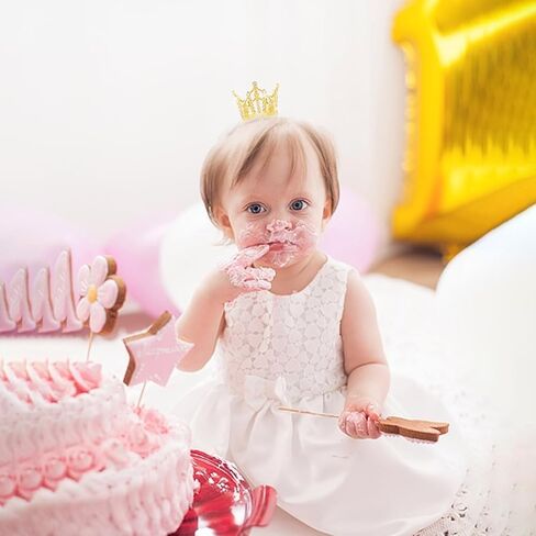 9 Pieces Crown Cake Topper, Princess Little Crown Heart shaped Diamond Alloy Crown, Mini Crown Children's Birthday Cake Baking Decoration Paper Cup Cake Decoration (Mini Gold Little Crown) in Kuwait