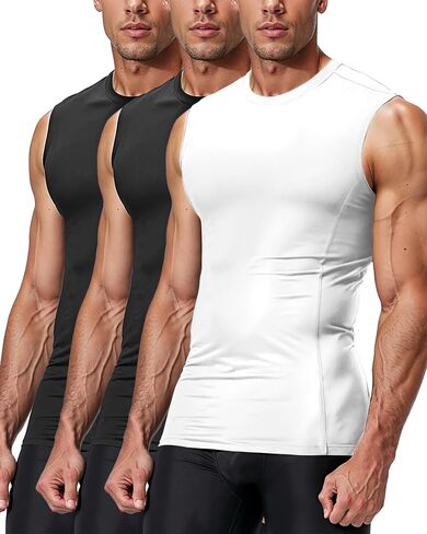 DRSKIN 4, 3, 2 Pack Men's Compression Shirts Sleeveless Tank Top Athletic Sports Workout Running Base Layer Active in Kuwait