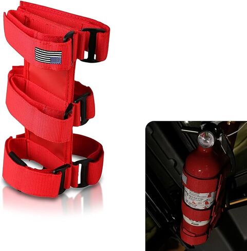 Pack-1 Fire-Extinguisher Holder, Adjustable Roll Bar with American Flag Pattern, Compatible with Jeep Wrangler 1965-2022 JK JKU TJ CJ Gladiator (Black) in Kuwait