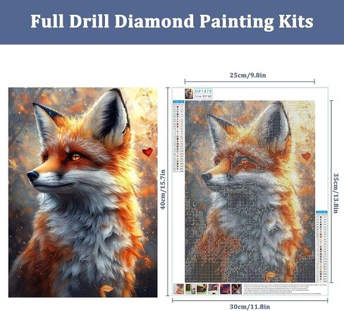 Auremi Fox Diamond Art Painting Kits for Adults Beginners, DIY 5D Animal Diamond Art Paint with Round Diamonds Full Drill Gem Art Painting Kit for Home Wall Decor Gifts 30×40cm in Saudi Arabia