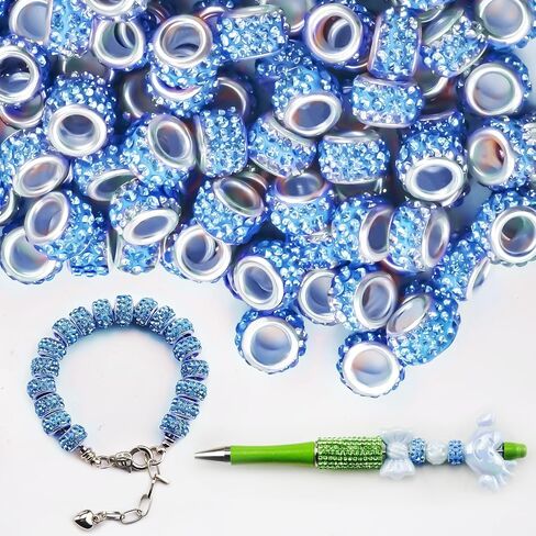 100pcs 11mm Large Hole Rhinestone Spacer Beads for Jewelry Making, DIY Crafts, Beadable Pens - Sparkly European Crystal Bulk Beads with Storage Case (White) in Kuwait