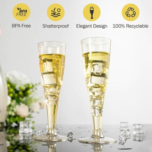 N9R 24pcs Plastic Champagne Flutes with Silver Rim, Clear Disposable Champagne Glasses 5 Oz, Perfect for Wedding and Party Toasting in Saudi Arabia