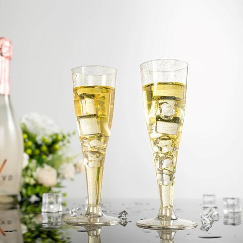 N9R 24pcs Plastic Champagne Flutes with Silver Rim, Clear Disposable Champagne Glasses 5 Oz, Perfect for Wedding and Party Toasting in Saudi Arabia