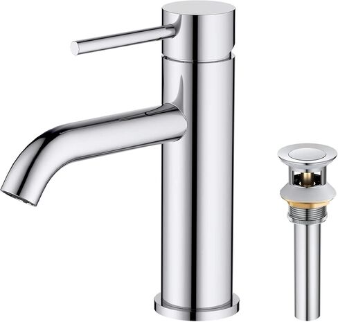 KIBI F201 Stainless Steel Single Handle Bathroom Sink Faucet with Pop-Up Drain, High Arc Spout | Corrosion-Resistant with Smooth Operation and Steady Water Flow | Brushed Nickel Finish in Saudi Arabia